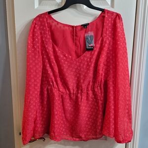 Red, heart detailed, sweet heart neckline top.